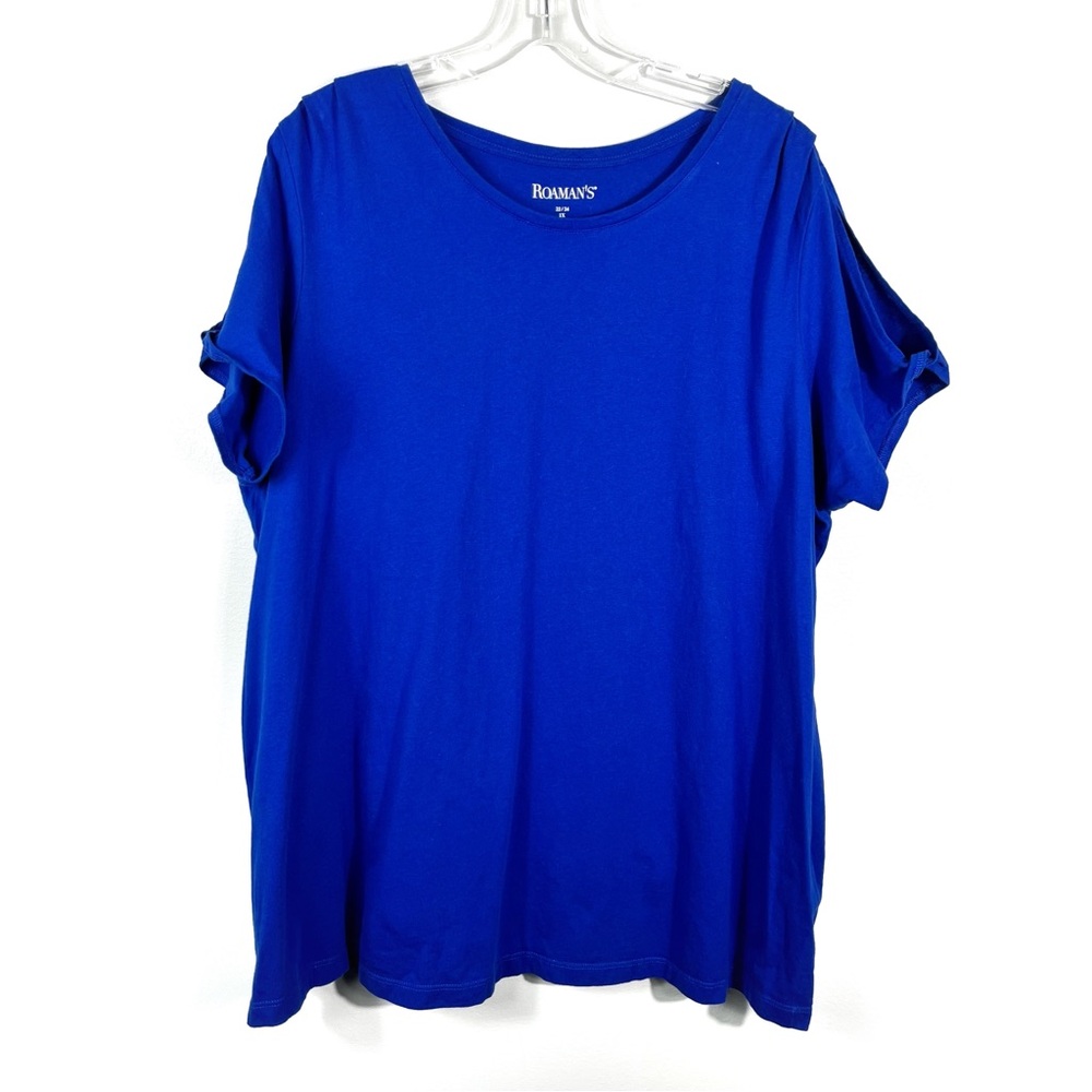 Roamans Women’s Plus Size Royal Blue Twist Cutout Short Sleeve Top 22/24 1X - Picture 1 of 4